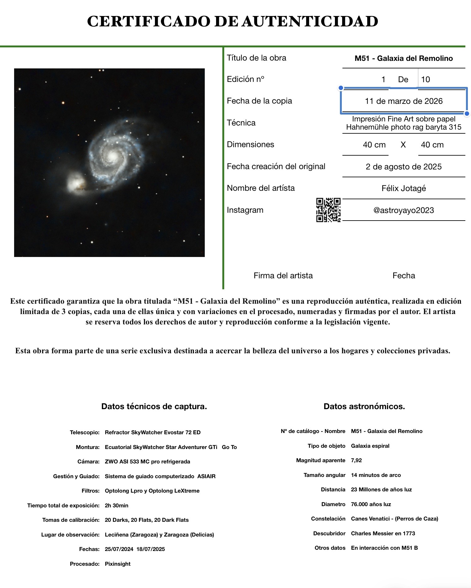 M 51 · La Galaxia del Remolino - Imagen 2