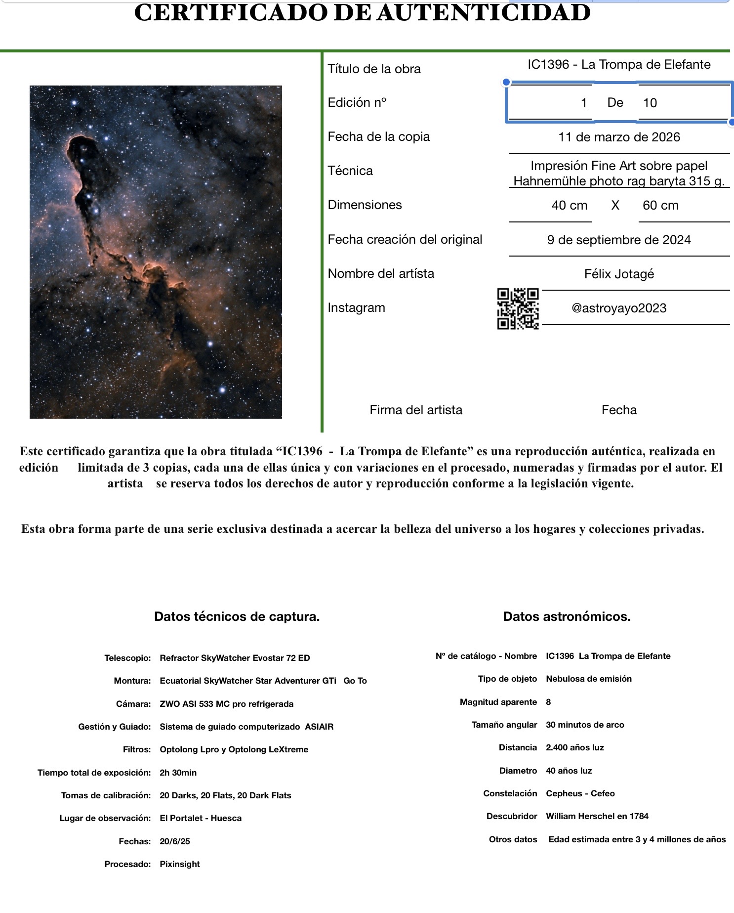Nebulosa Trompa de Elefante | Fine Art - Imagen 3